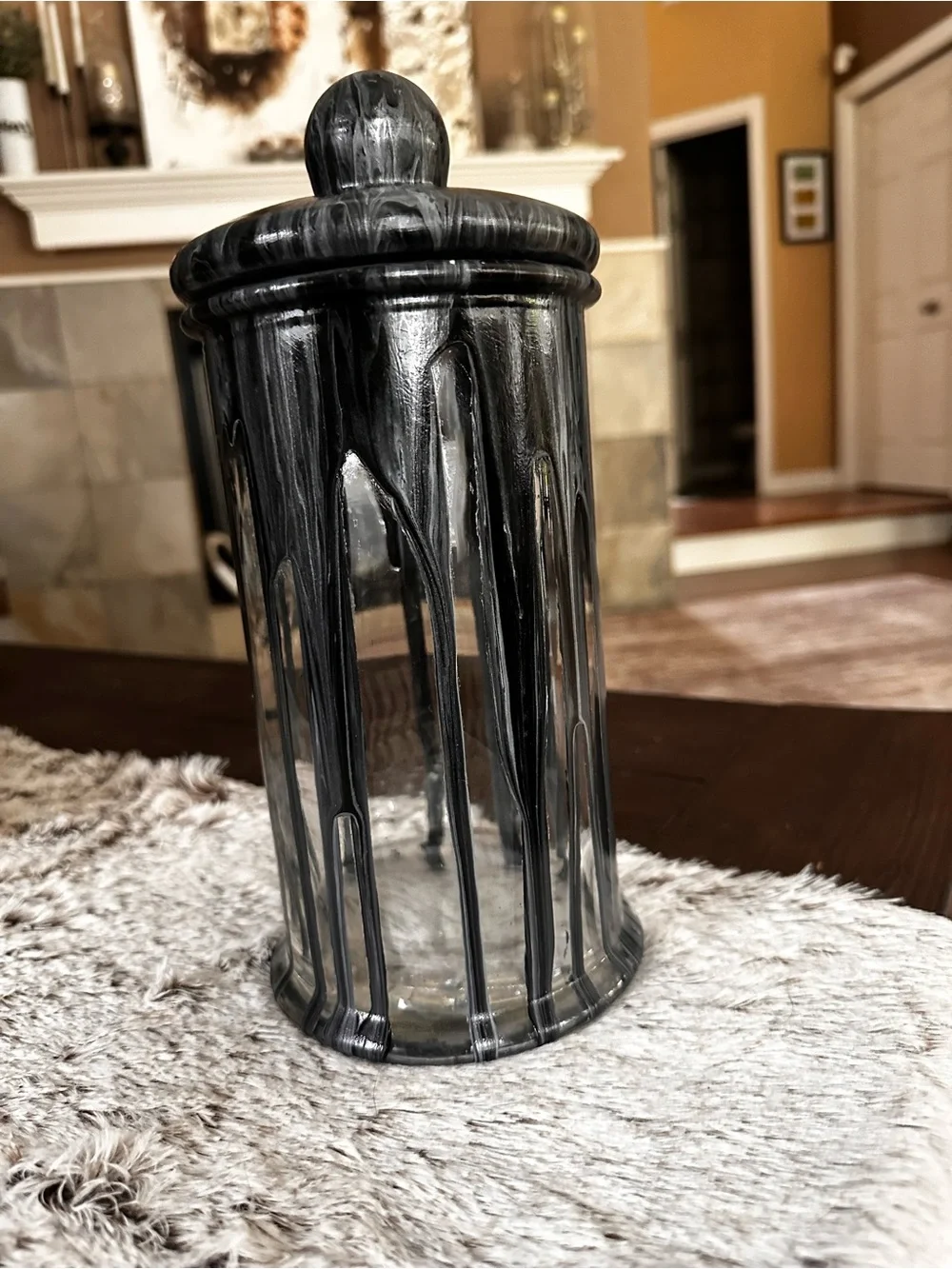 Hand crafted Black and silver Marble Effect glass Canister with Lid